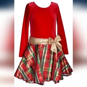 Bonnie Jean Girl's velvet plaid taffeta drop waist hipster holiday dress (14)